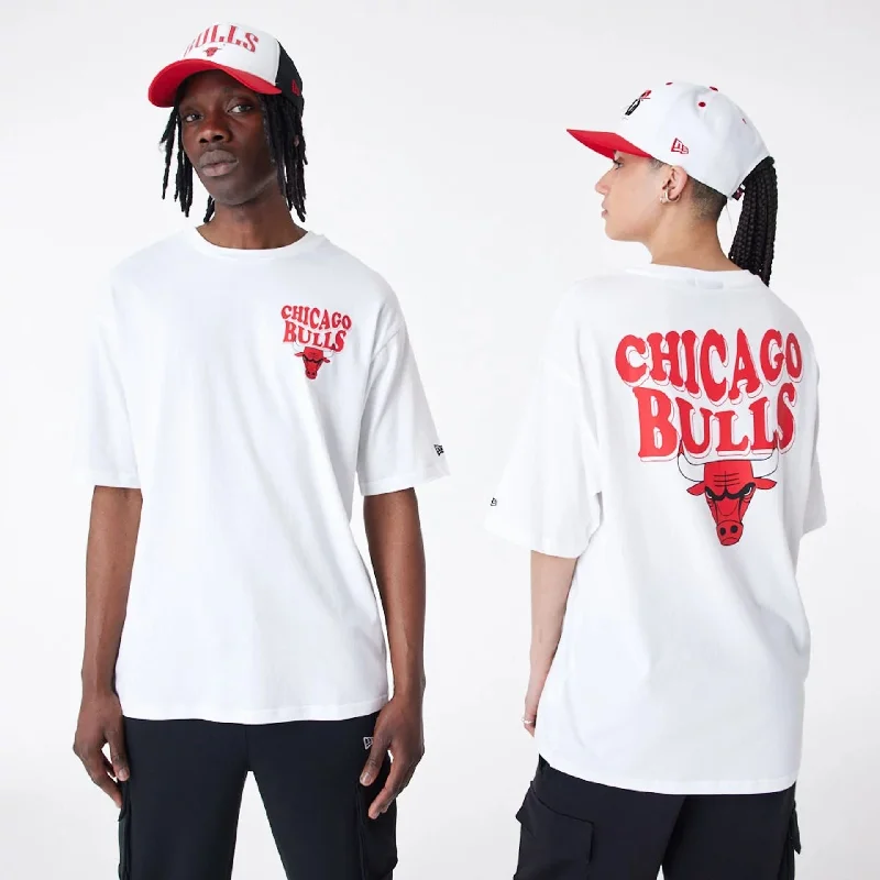 Breathable Men's Mesh TopsChicago Bulls NBA Script Logo White Oversized T-Shirt