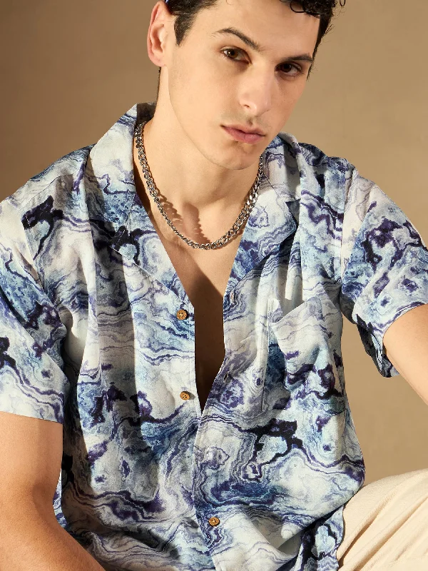 Men's Henley T-Shirts for a Casual TwistBlue & white Oversized Casual Shirt