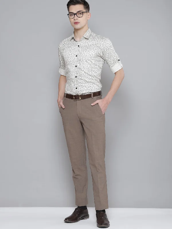 Men's Stain-Resistant Shirts for Mess-Free WearDENNISON Men Cream-Coloured Smart Slim Fit Printed Formal Shirt