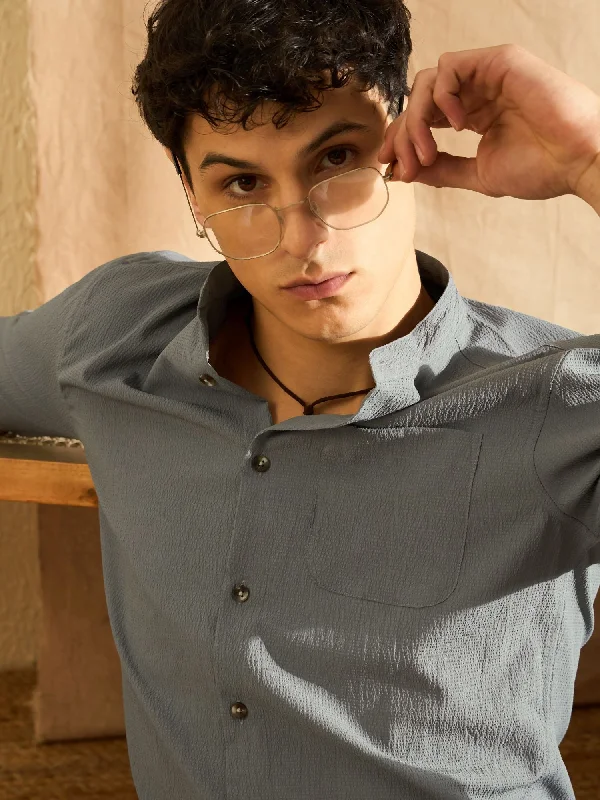 Men's Regular-Fit Shirts for a Classic FitDENNISON Grey Mandarin Collar Casual Shirt