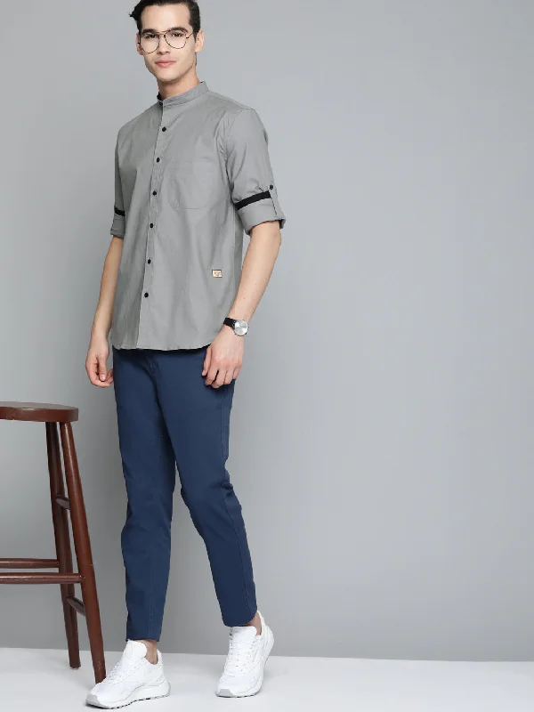 Men's Button-Down Collar Shirts for Staying PolishedDENNISON Men Grey Smart Slim Fit Casual Shirt