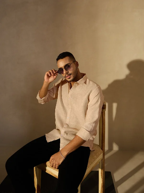 Men's Insulated Shirts for Cold WeatherBeige Simple Oversized Linen Shirt