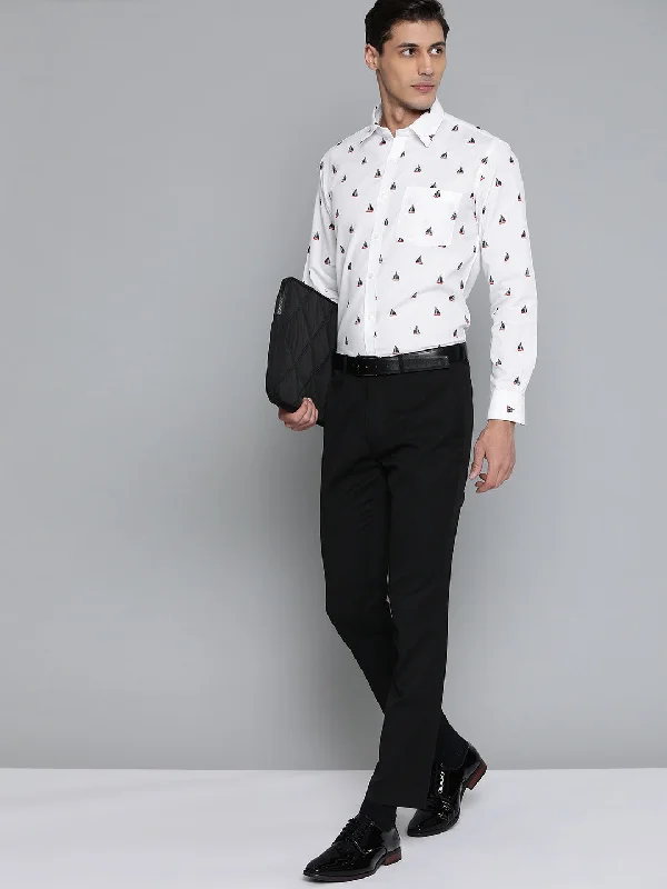 Men's Checked Short-Sleeve Shirts for Summer FunMen White Smart Slim Fit Conversational Printed Formal Shirt