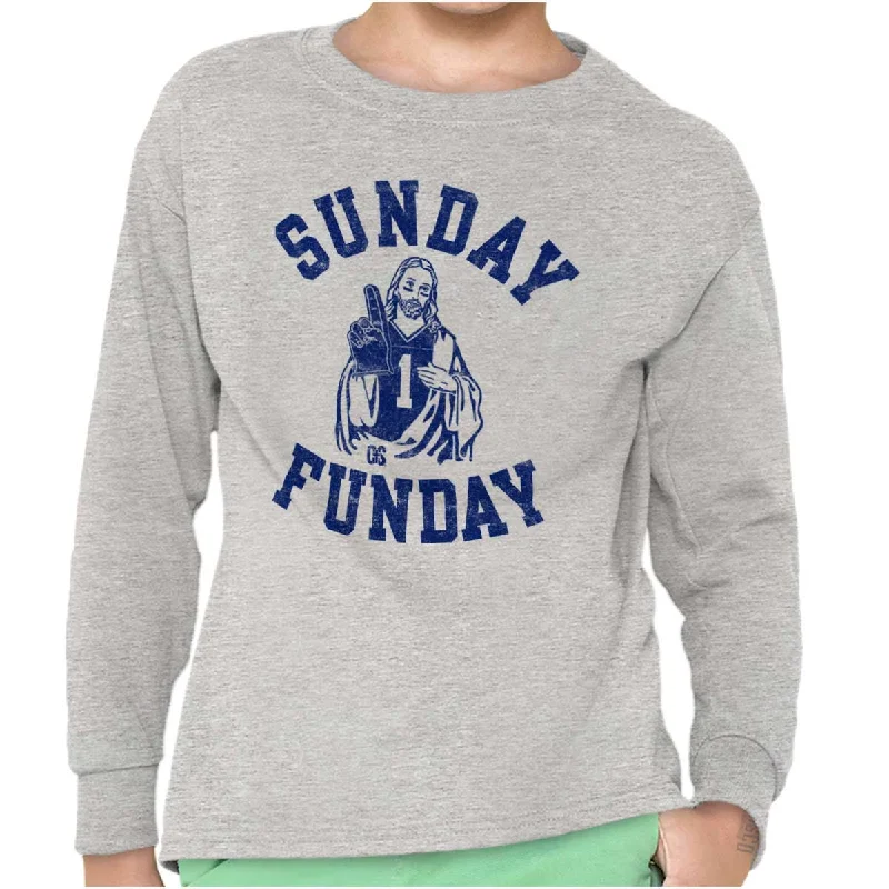 Durable Men's Work ShirtsJesus Sunday Funday Youth Long Sleeve T Shirt