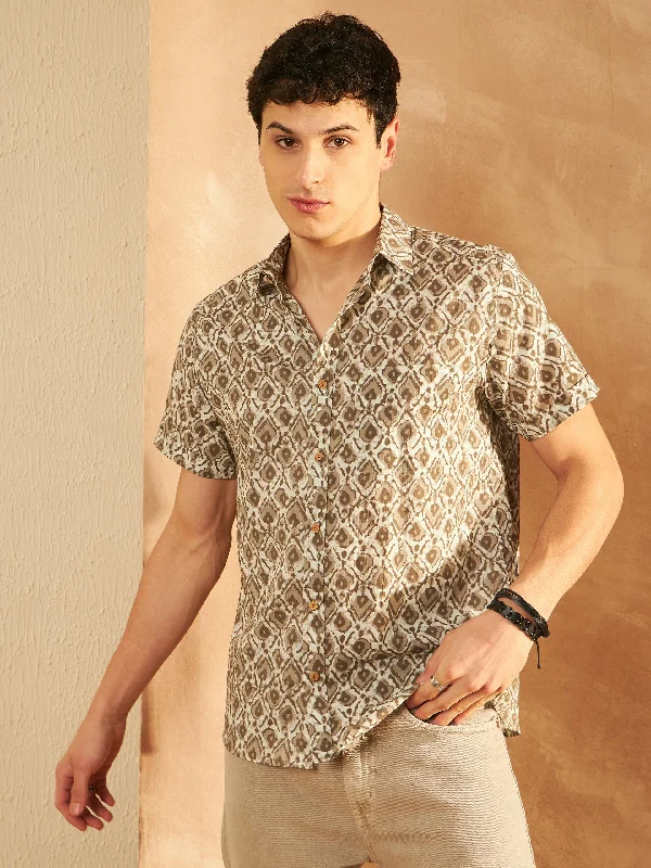 Men's Camping Shirts for Outdoor AdventuresMen's Block Printed Lightweight Thin Cotton Shirt