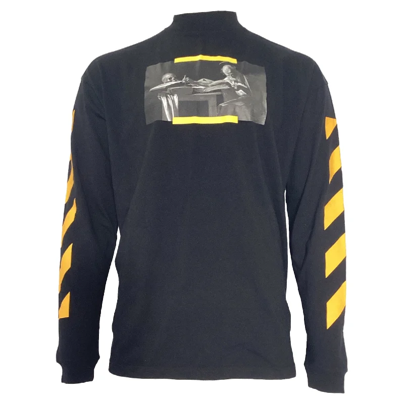 Men's Shirts with Asymmetrical HemlinesOff-White Paravaggio painting T-shirt in Black Cotton