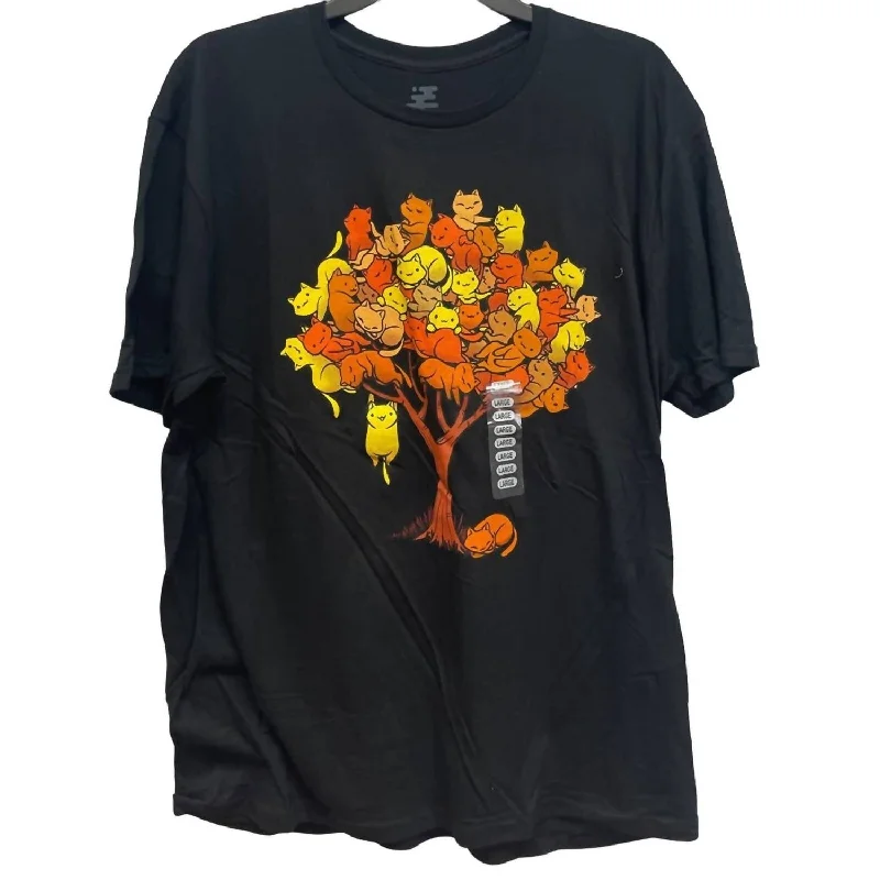 Men's Shirts with French CuffsMen's Kitty Cat Fall Leaves Tree Tee In Black