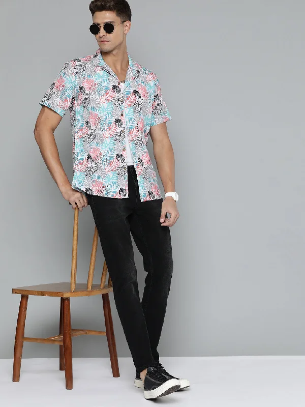 Men's Cufflink-Ready Shirts for Formal EventsDENNISON Men White Block Printed Shirt