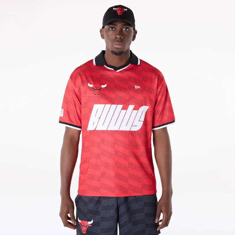 Men's Shirts with Patchwork PatternsChicago Bulls NBA Soccer Red Oversized T-Shirt