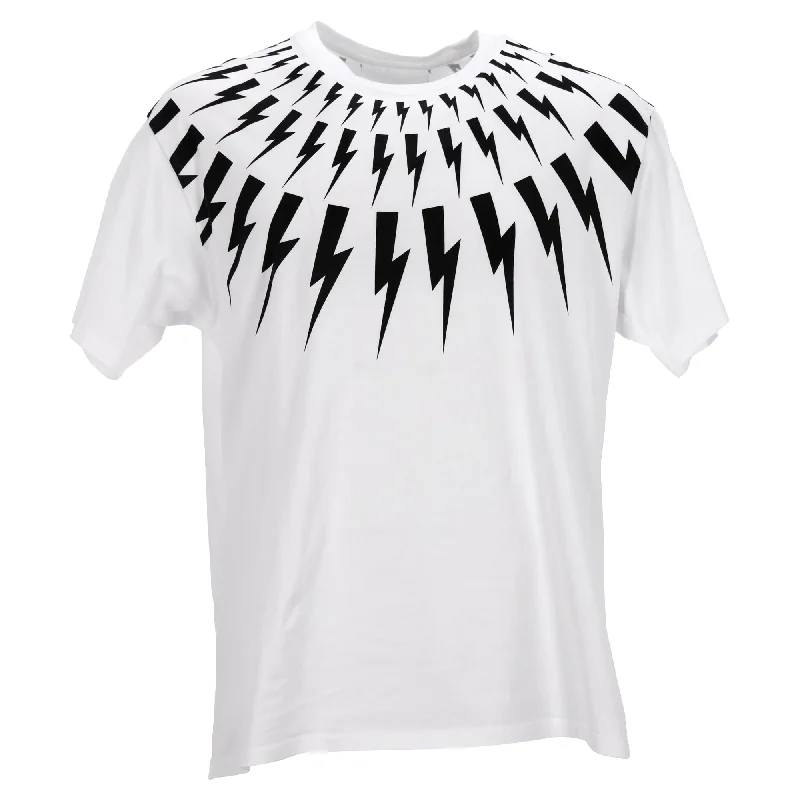 Men's Shirts with Single-Breasted DesignsNeil Barrett Thunderbolt-Print T-shirt in White Cotton