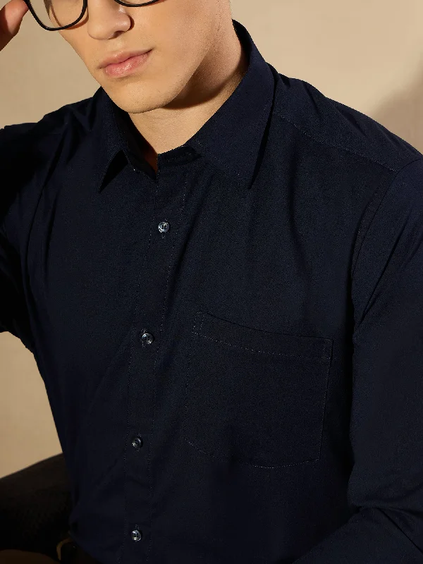 Men's Neutral-Tone Shirts for Versatile StylingNavy Blue Solid Formal Shirt