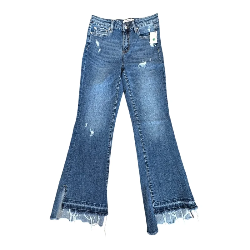Summer Straw HatsJeans Flared By Zenana Outfitters In Blue Denim, Size:4