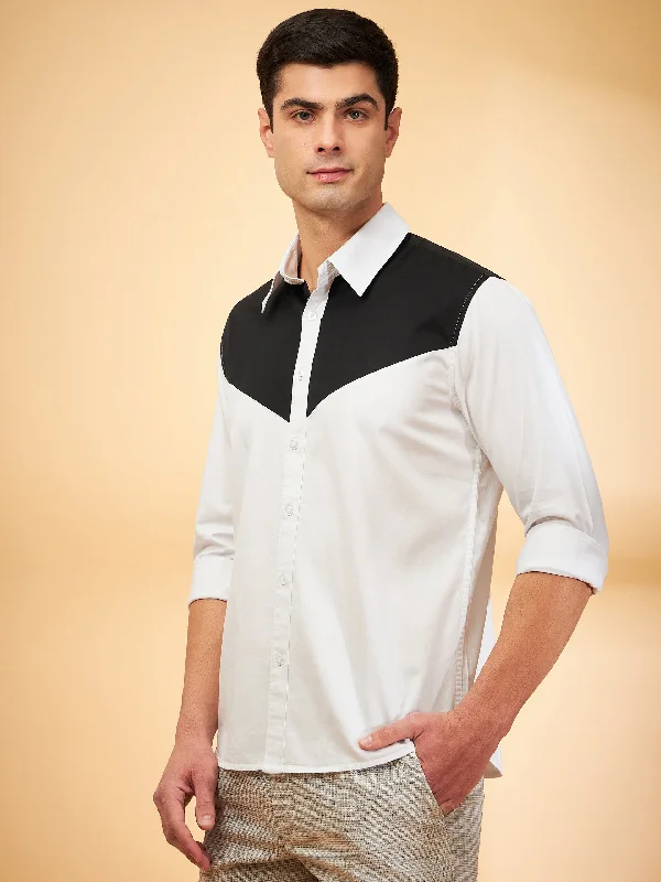 Men's Moisture-Wicking Shirts for All-Day ComfortDENNISON White & Black Cotton Partywear Shirt