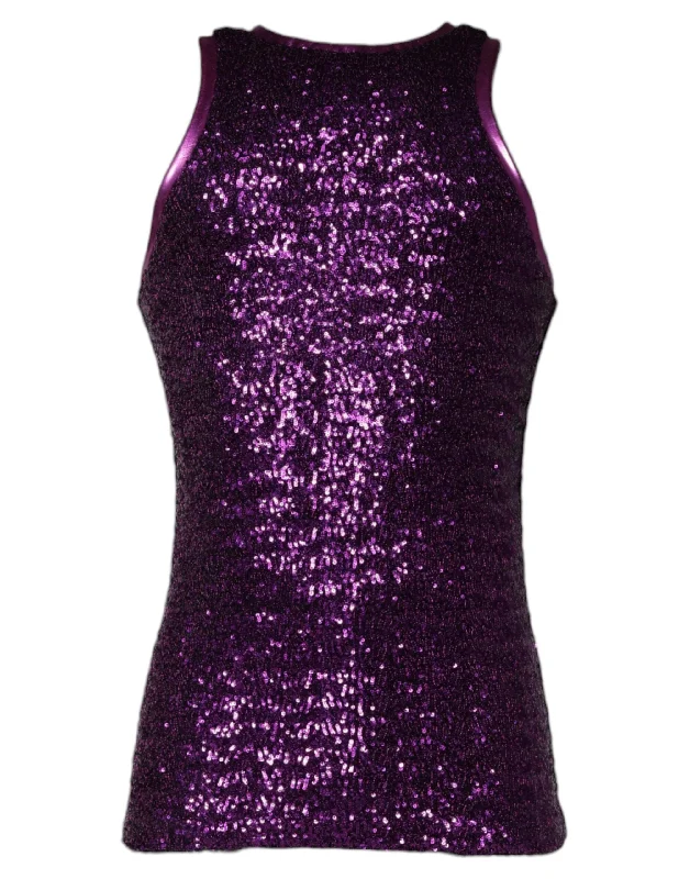 Men's Shirts with Tab CollarsDolce & Gabbana  Sequin Round Neck Sleeveless Men's T-shirt