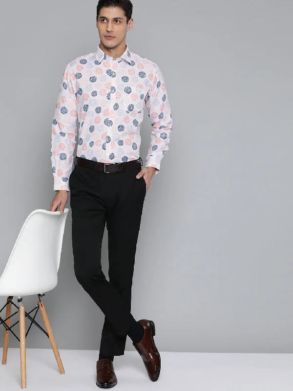 Men's Essential Dress Shirts for Everyday WearMen White Smart Slim Fit Geometric Printed Formal Shirt