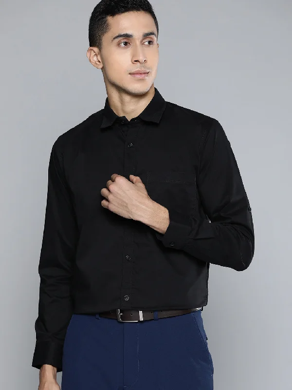 Men's Checkered Shirts for a Retro FeelDENNISON Men Black Solid Smart Slim Fit Stretchable Lycra Formal Shirt