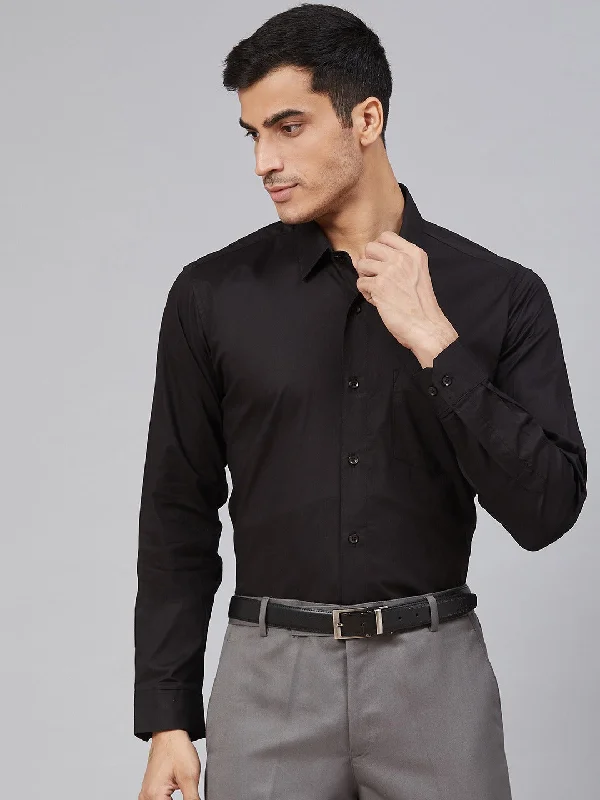 Men's Designer Dress Shirts for High-End FashionMen Black Smart Slim Fit Water  Stain Repellent Solid Formal Shirt