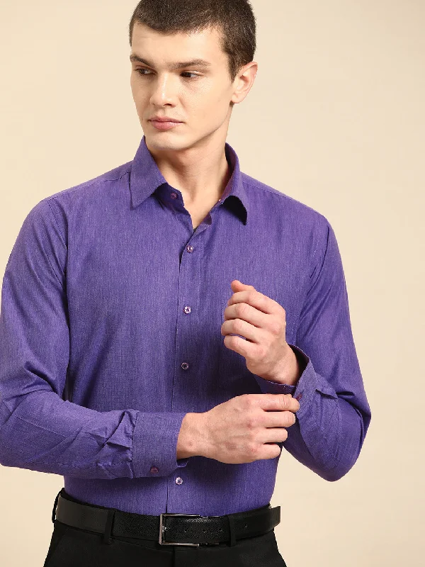 Classic Men's Dress ShirtsDENNISON Men Purple Smart Opaque Formal Shirt