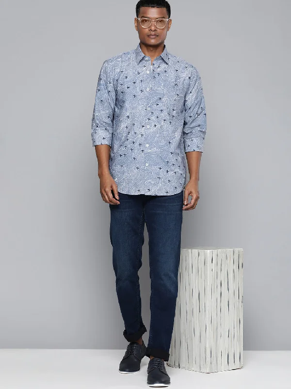 Men's Geometric Print Shirts for a Modern TwistDENNISON Men Blue Block Printed Shirt