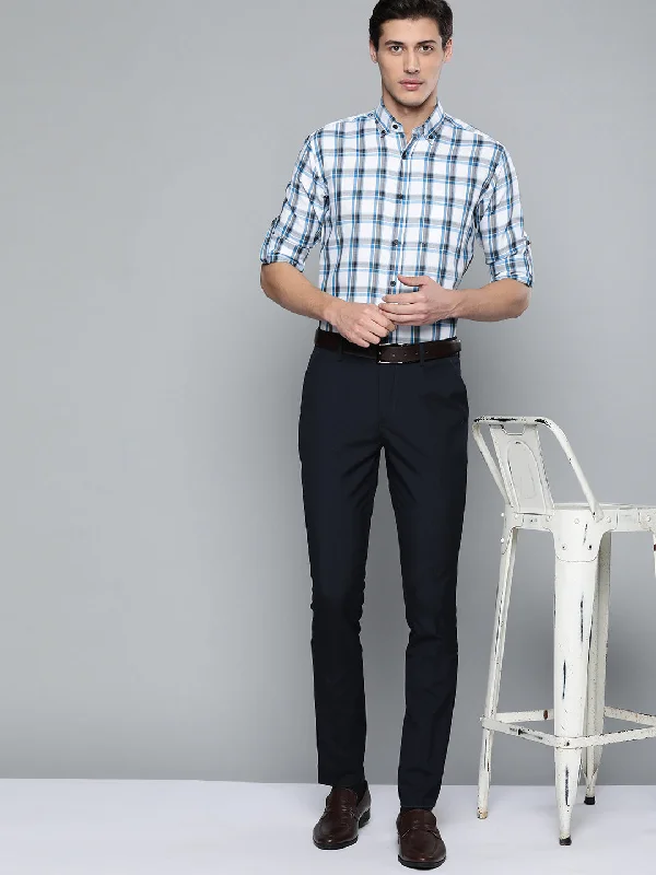 Men's Versatile Dress Shirts for Multiple OccasionsMen White  Blue Pure Cotton Smart Fit Tartan Checks Checked Formal Shirt