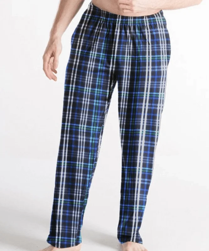 Men's Pants with SuspendersMen's Tall Length Pajama Bottom:  Cotton Broadcloth, Classic Plaid (Green/Blue) - DISCONTINUED