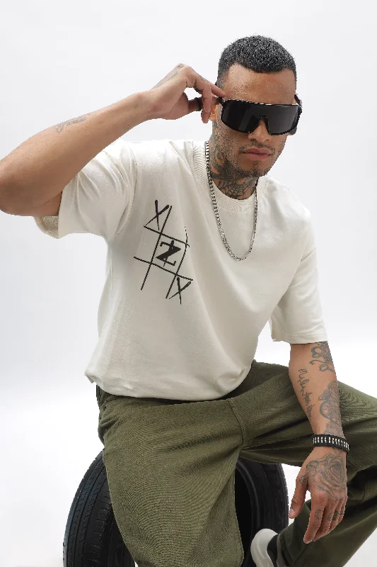 Men's Shirts with Patchwork SleevesGameOn XO Cream Dropshoulder Tshirt