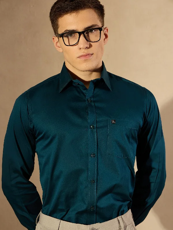 Men's Hunting Shirts for Camouflage and ComfortDENNISON Teal Blue Pure Cotton Formal Shirt