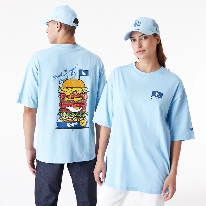 Men's Shirts with Patchwork SleevesLA Dodgers MLB Burger Graphic Pastel Blue Oversized T-Shirt
