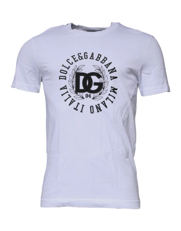 Men's Shirts with Appliquéd SleevesDolce & Gabbana  Logo Print Cotton Crew Neck Men's T-shirt