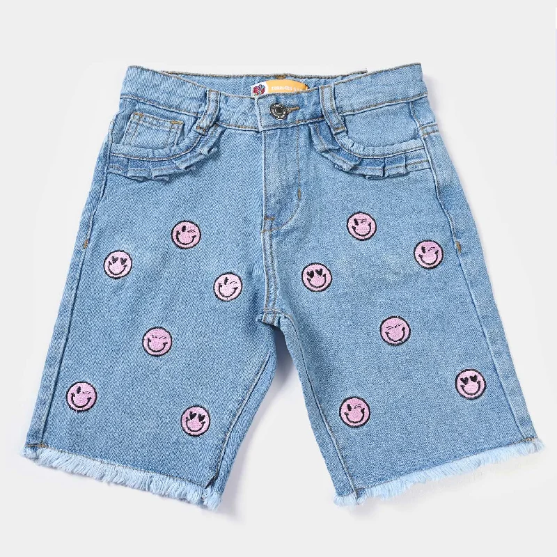 Men's Running Pants for ExerciseGirls Denim Short Smiley-Ice Blue