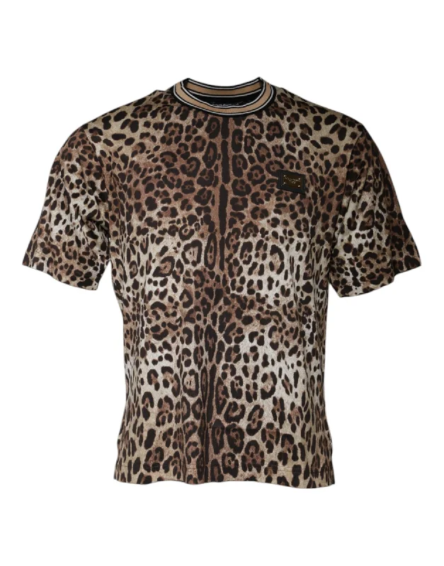 Elegant Men's Dress ShirtsDolce & Gabbana  Leopard Crew Neck Short Sleeve Men's T-shirt