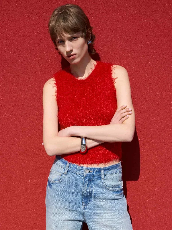 Cropped Fuzzy Knit Tank