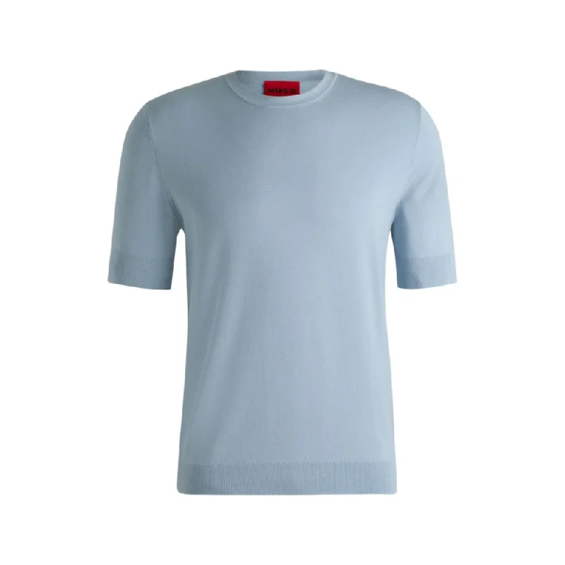 Regular-fit knitted sweater with short sleeves