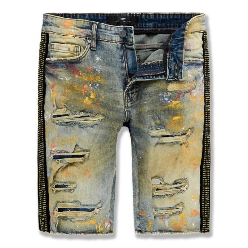 Men's Pants with Flap PocketsVegas Striped Denim Shorts In Desert Storm