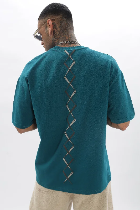 Men's Three-Quarter Sleeved TopsSpineline Peacock Green Dropshoulder T-Shirt