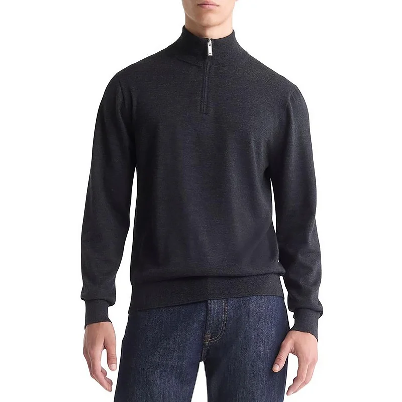 Mens Zipper Polyester Mock Turtleneck Sweater