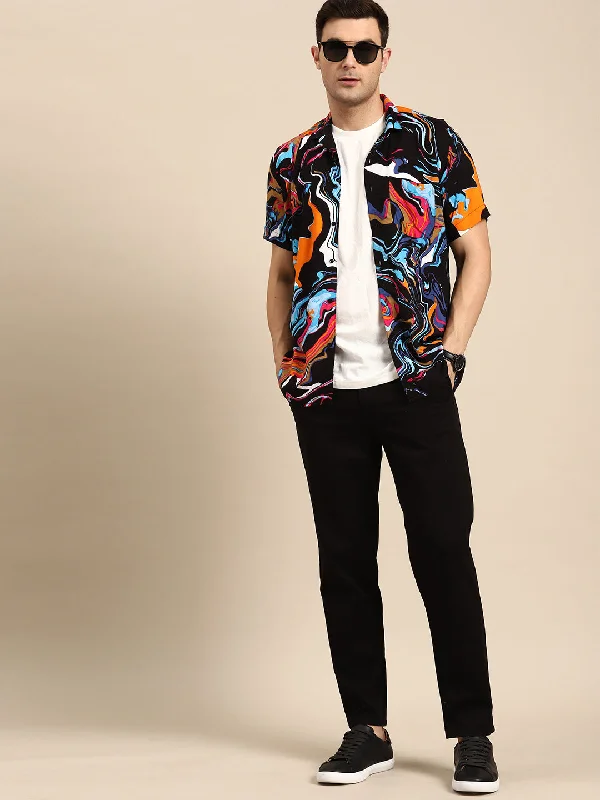 Men's Denim Shirts for a Rugged LookDENNISON Men Smart Opaque Abstract Printed Cuban Collar Casual Shirt