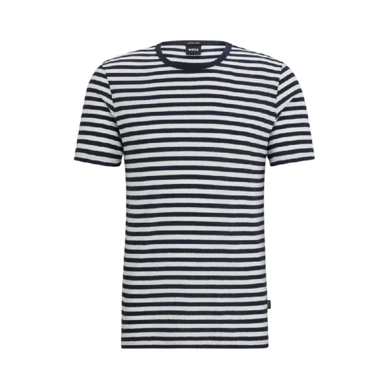 Men's Shirts with Embellished CollarsHorizontal-stripe T-shirt in cotton and linen