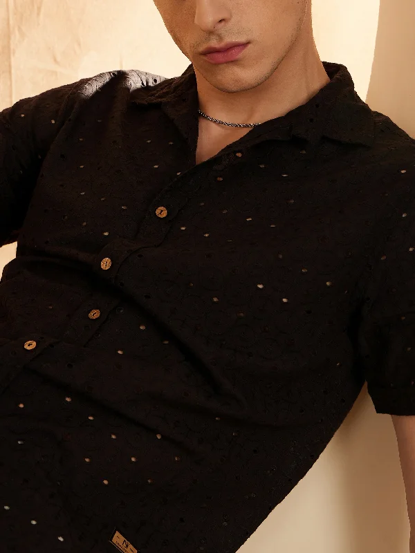 Men's Patterned Dress Shirts for a Unique TwistBlack Schiffli Casual Shirt