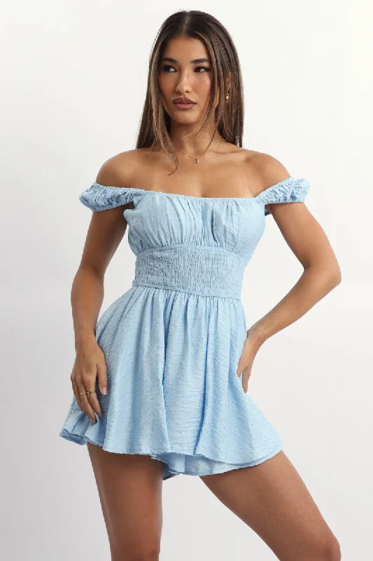 Blue Playsuit Gathered Bust