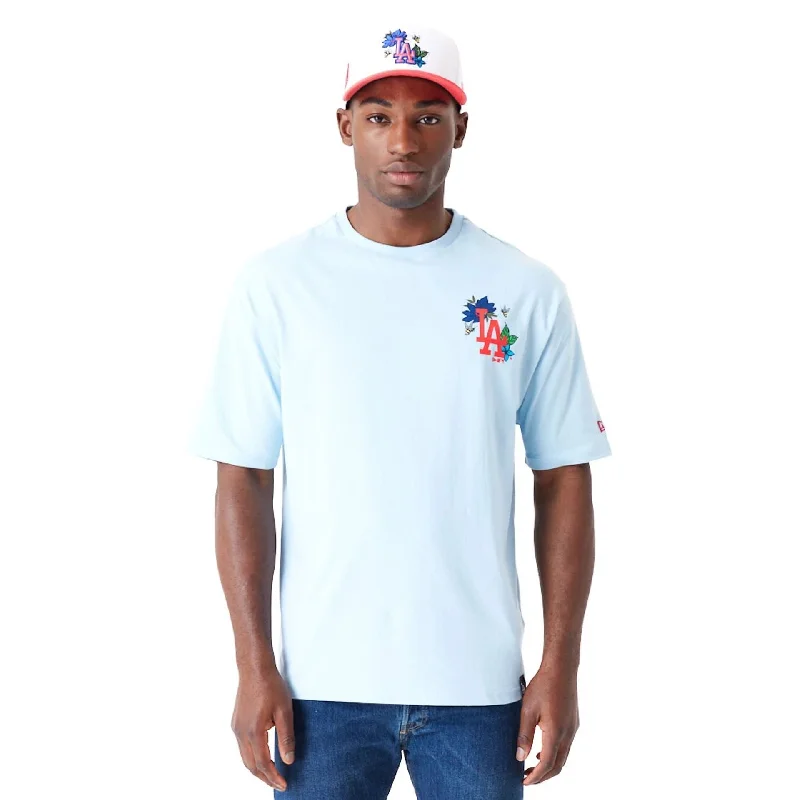 Men's Long-Sleeved ShirtsLA Dodgers MLB Floral Graphic Pastel Blue Oversized T-Shirt