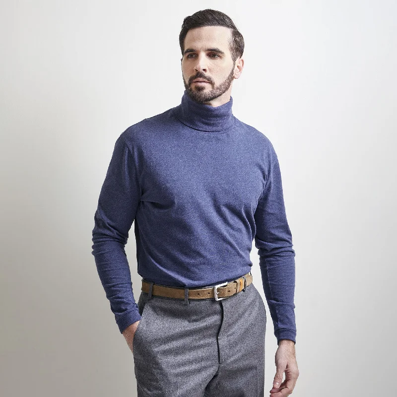 Men's Shirts with Hook-and-Loop ClosuresSt Helena Peruvian Cotton Turtleneck in Navy by Left Coast Tee
