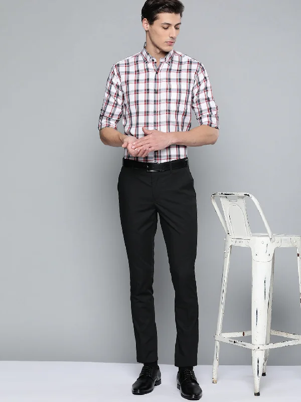 Men's Hunting Shirts for Camouflage and ComfortMen White  Red Pure Cotton Smart Fit Tartan Checks Checked Formal Shirt