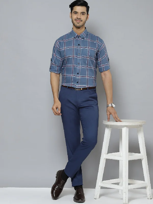 Men's Affordable Shirts for Budget-Friendly StyleMen Blue  Pink Smart Slim Fit Checked Formal Shirt