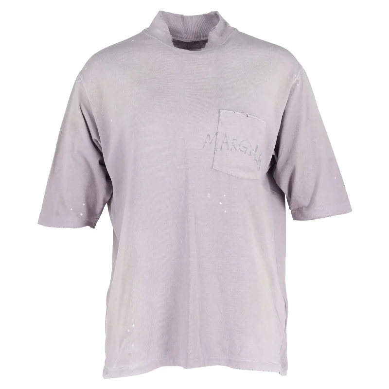 Men's Shirts with Embroidered DesignsMaison Margiela Handwritten Logo T-shirt in Purple Cotton