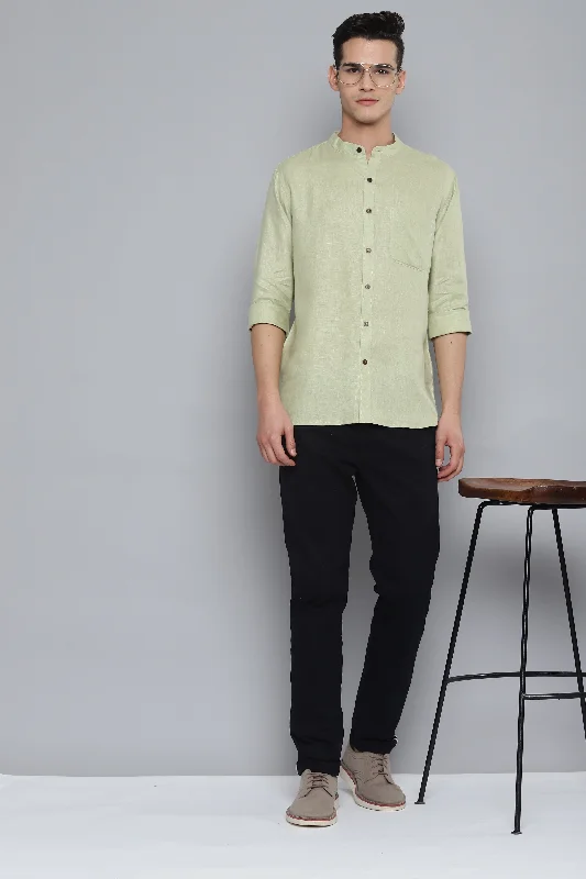 Men's Timeless Dress Shirts for Enduring StyleMen Men Green Pure Hemp Sustainable Slim Fit Casual Shirt