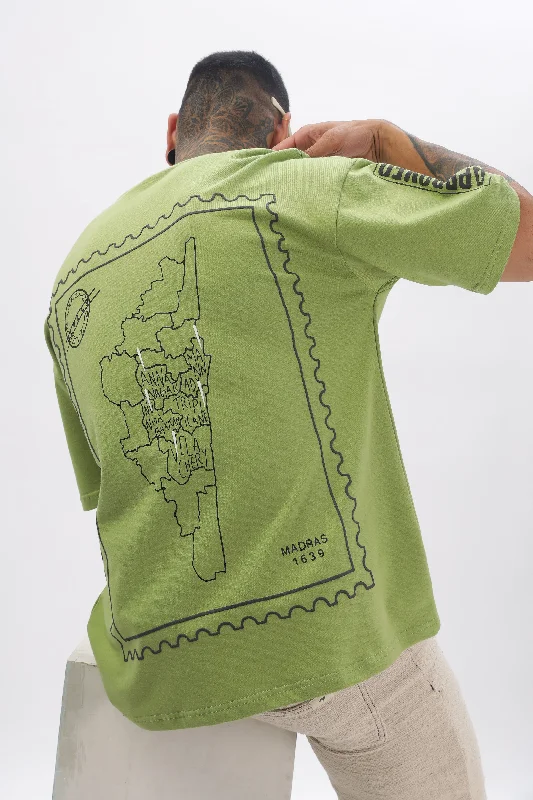 Men's Shirts with Velcro ClosuresMadras Unisex Green Drop-Shoulder T-Shirt