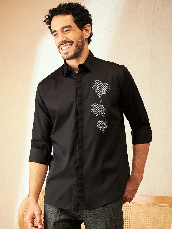 Men's Relaxed-Fit Shirts for Casual ComfortBlack Floral Party Shirt