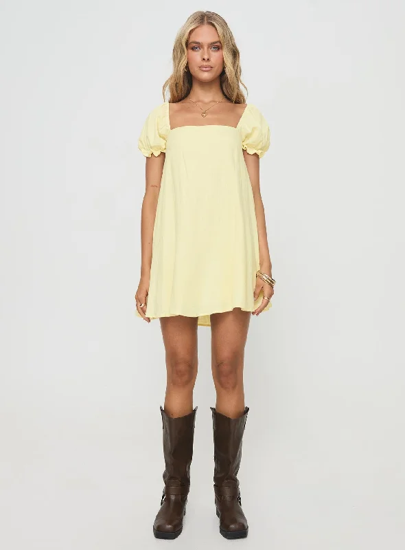 Beyond Linen Blend Mini Dress Yellow