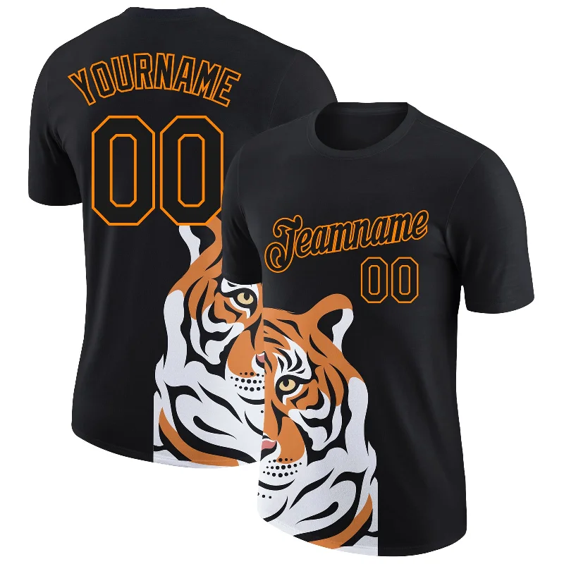 Black Bay Orange 3D Pattern Design Tiger Performance T-Shirt